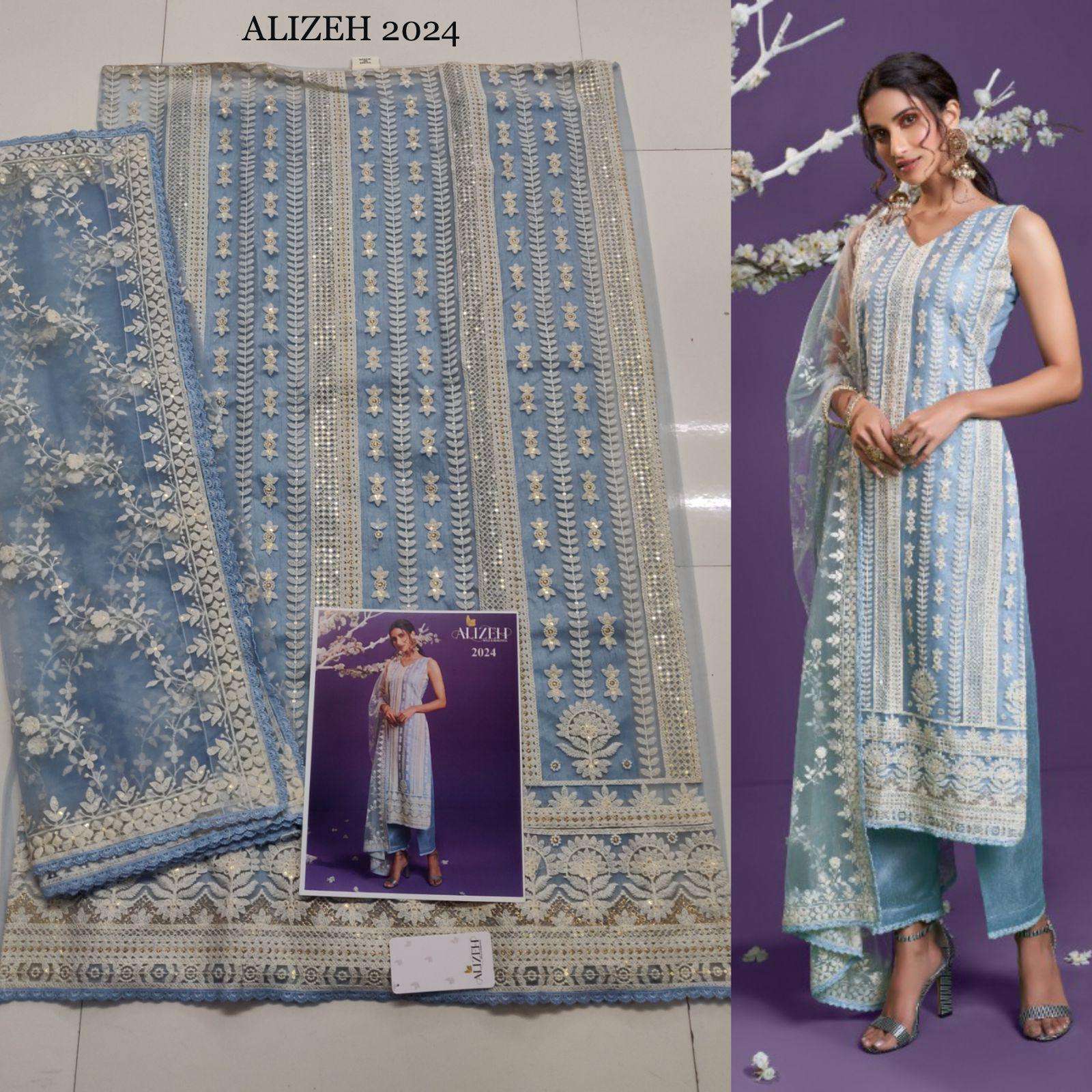 LUCKNOWI 2024 BY ALIZEH DESIGNER BUTTERFLY NET EMBROIDERY DRESSES