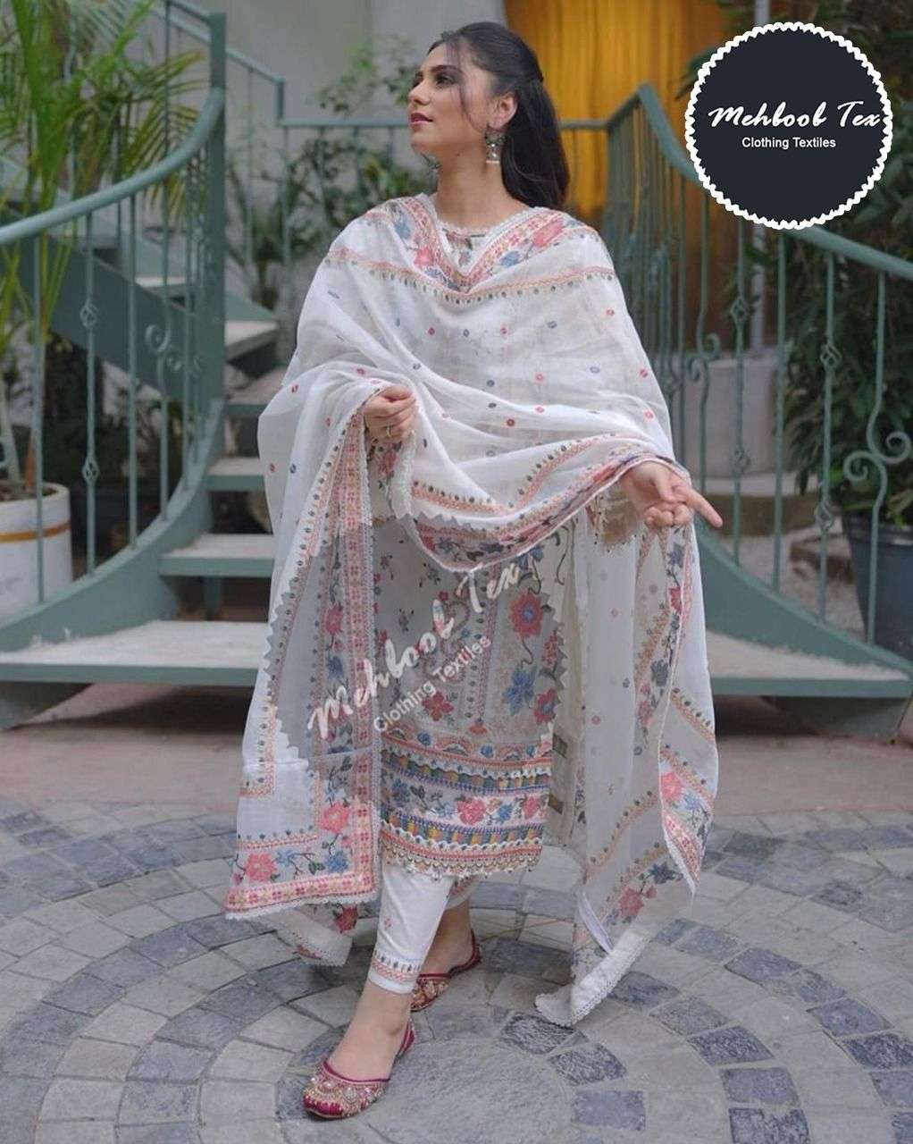 M-1341 BY MEHBOOB TEX HEAVY COTTON PRINT PATCH EMBROIDERED DRESSES