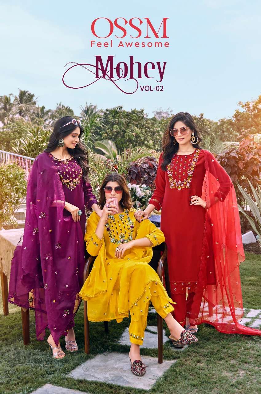 MOHEY VOL-02 BY OSSM 101 TO 106 SERIES FANCY PURE VISCOSE ROMAN SILK DRESSES