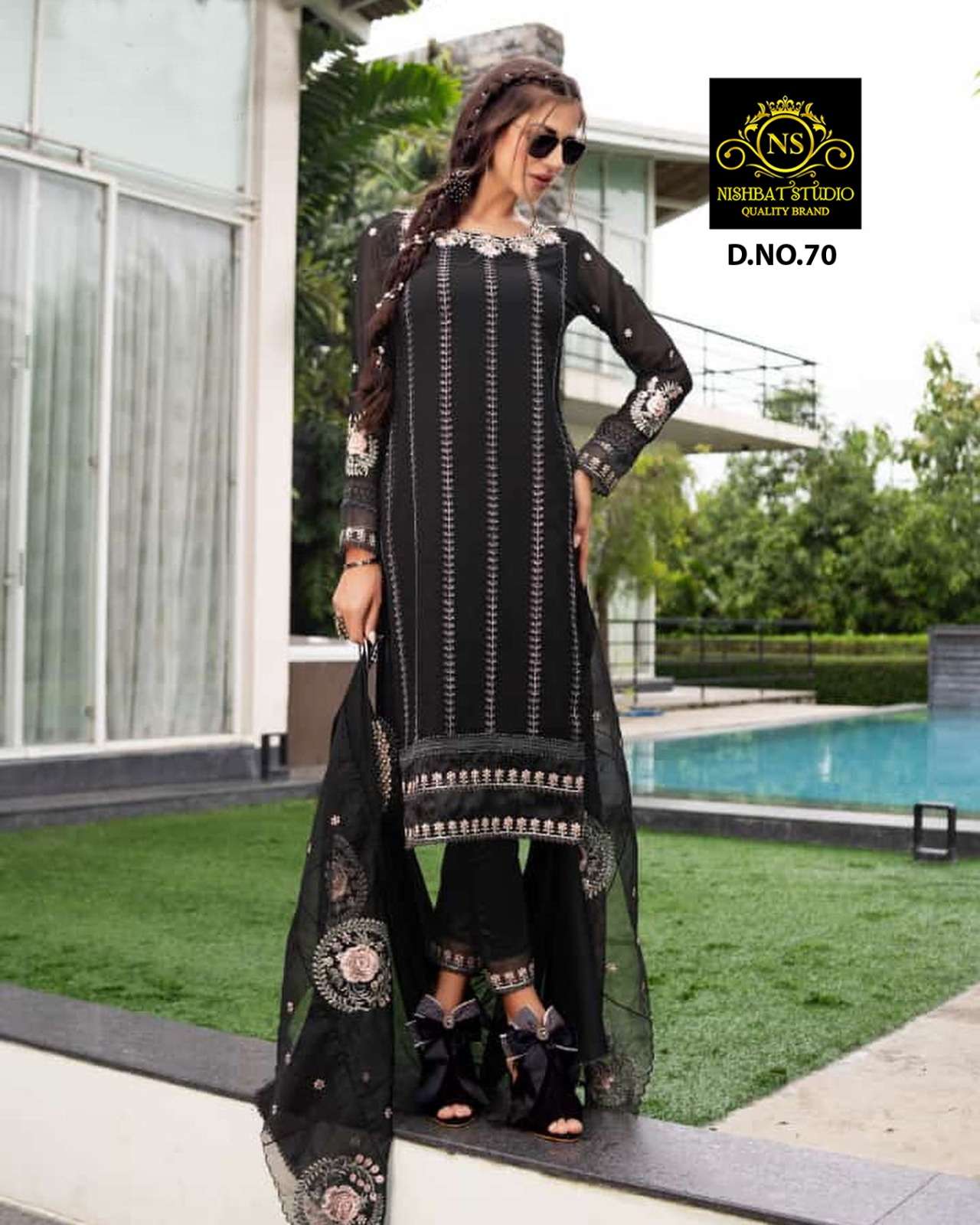 NS 70 COLOURS BY NISHBAT STUDIO FAUX GEORGETTE EMBROIDERY PAKISTANI DRESSES