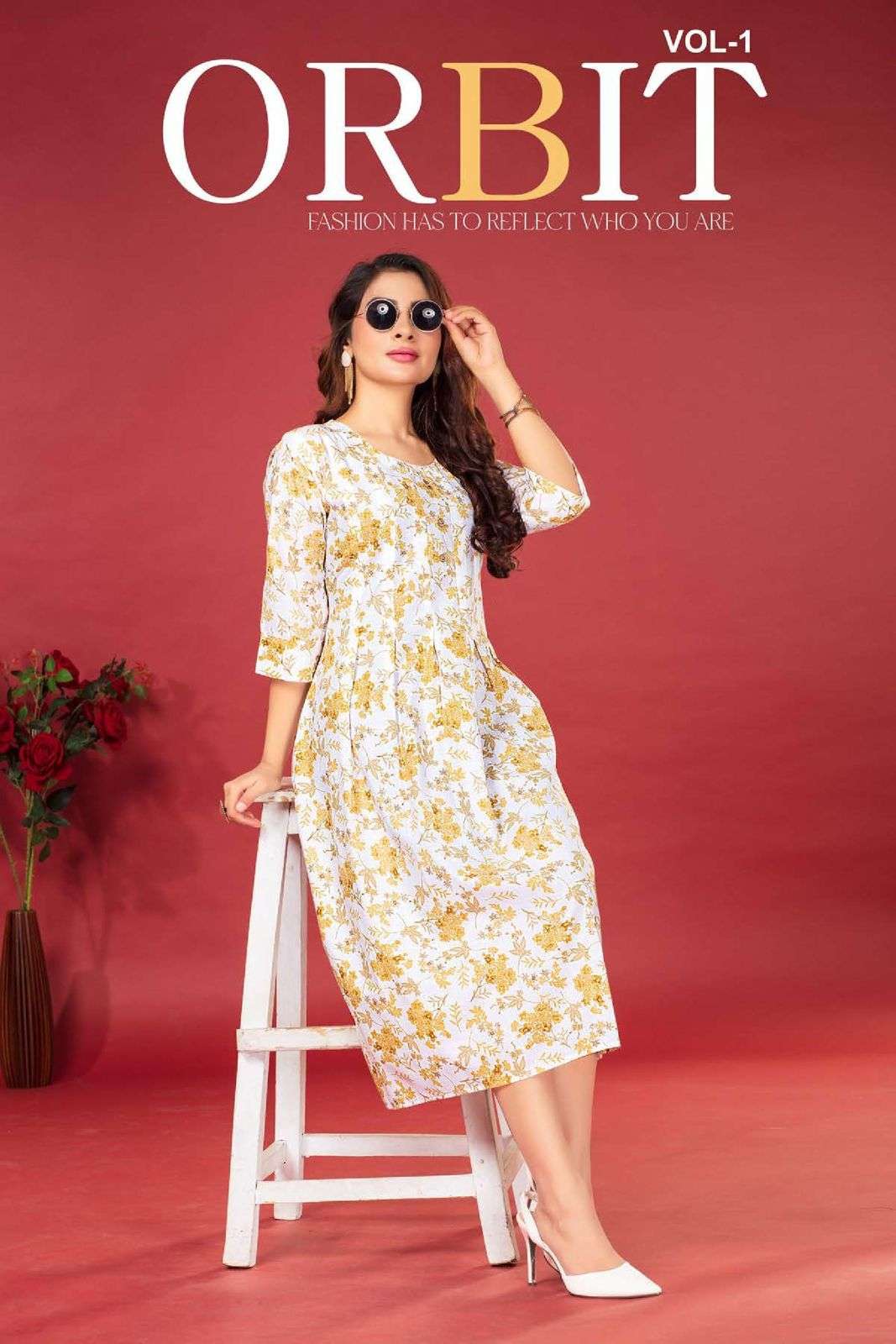 ORBIT VOL-01 BY ASLIWHOLESALE DESIGNER FACNY 14 KG RAYON PRINT KURTIS