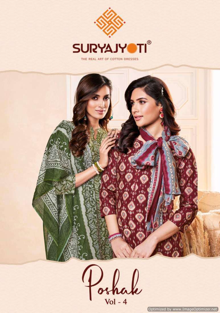 POSHAK VOL-04 BY SURYAJYOTI 40001 TO 40010 SERIES COTTON PRINT DRESSES