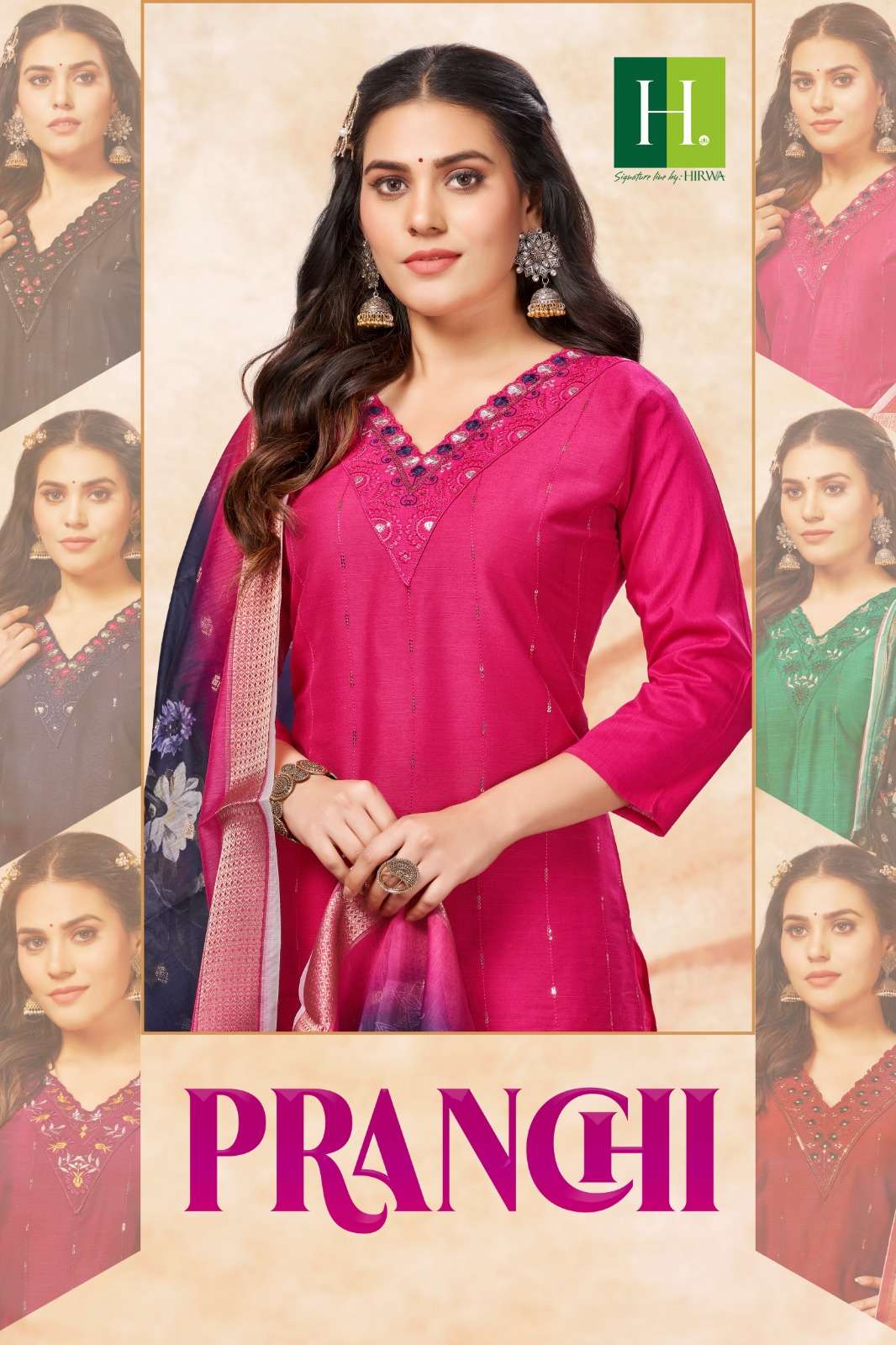 PRANCHI BY H DOT 101 TO 108 SERIES DESIGNER SLUB SILK EMBROIDERY DRESSES