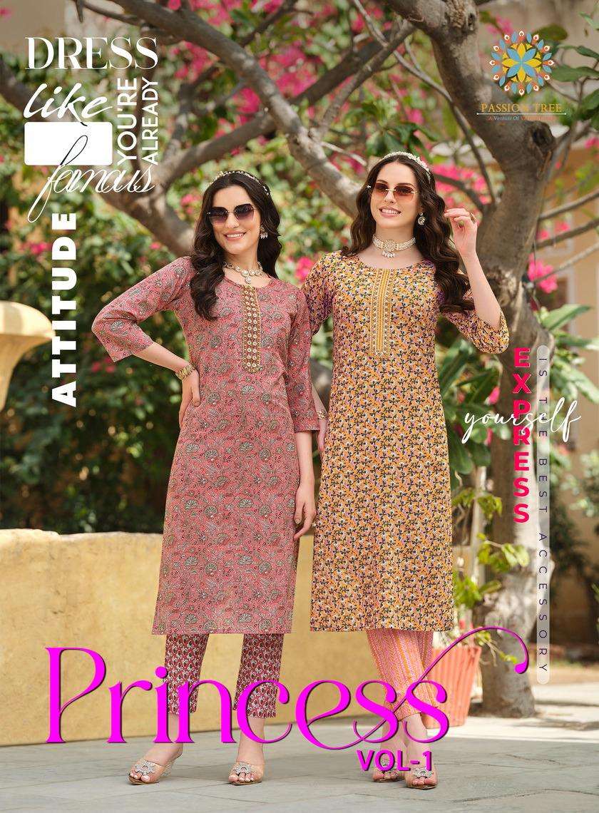 PRINCESS VOL-1 BY PASSION TREE 1001 TO 1008 SERIES COTTON PRINT KURTIS