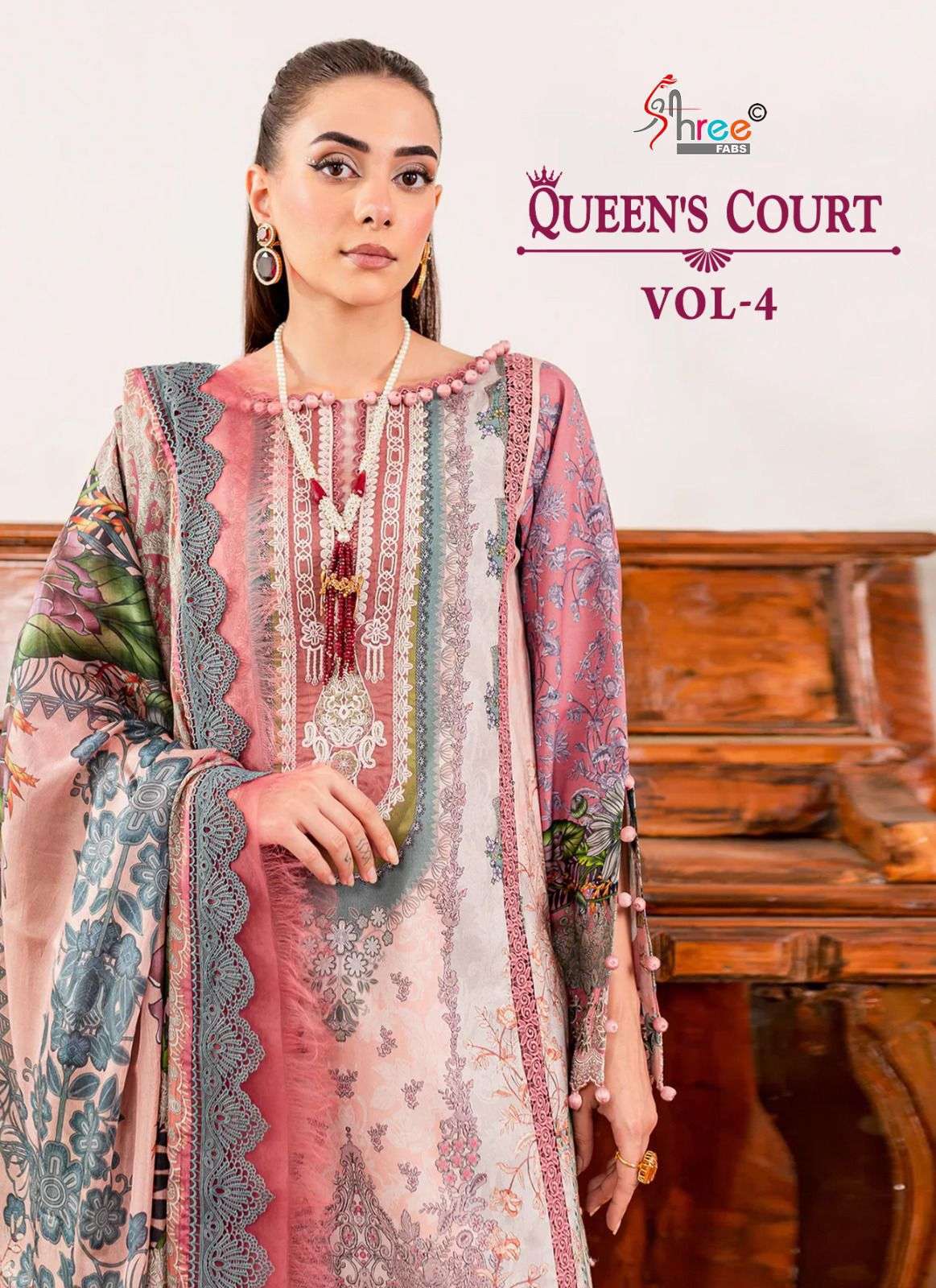 QUEENS COURT VOL-4 BY SHREE FABS 3491 TO 3497 SERIES COTTON PAKISTANI DRESSES