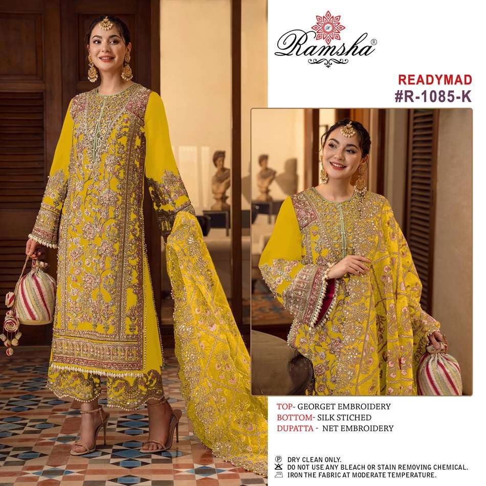 R-1085 NX BY RAMSHA DESIGNER GEORGETTE EMBROIDERY STITCHED PAKISTANI DRESSES