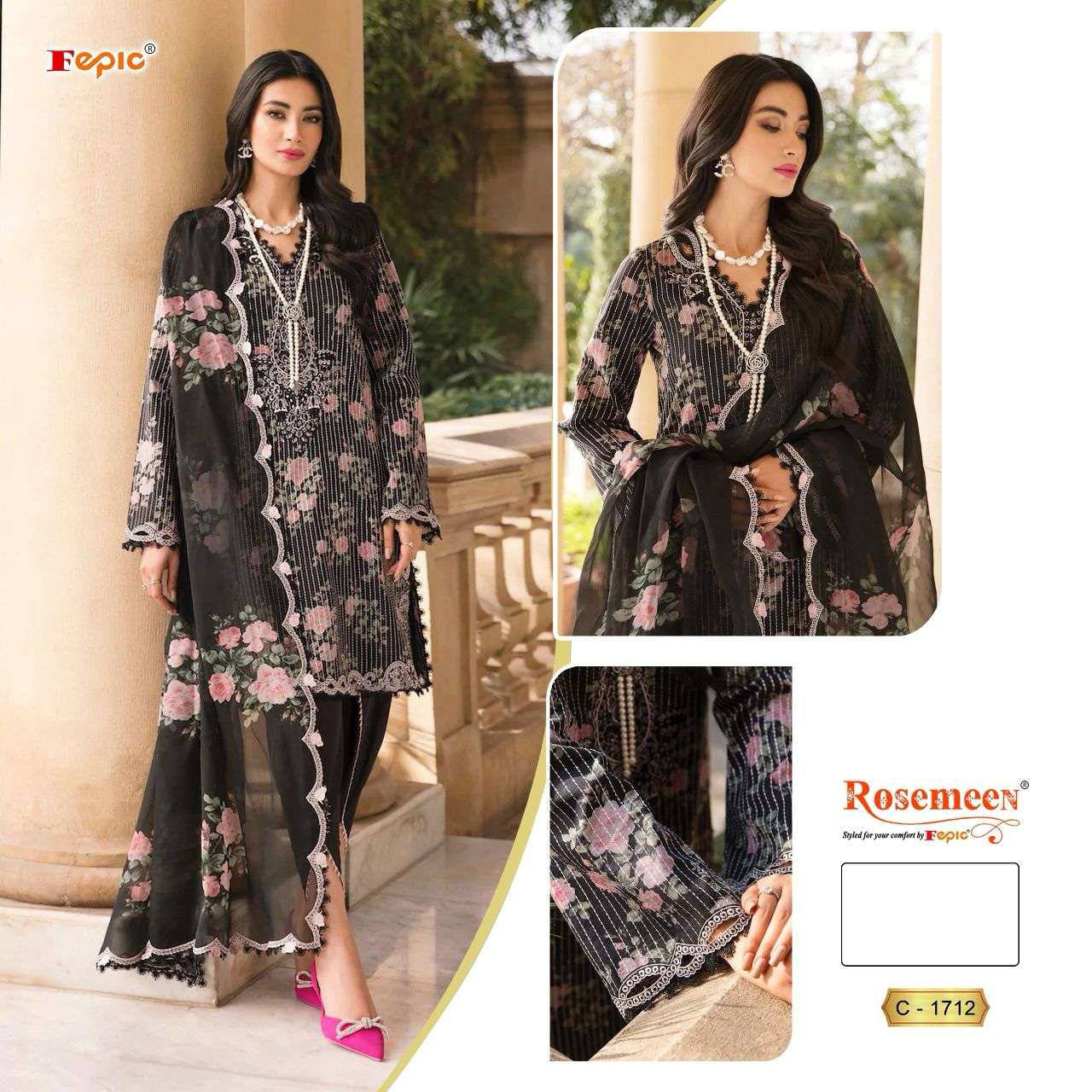 ROSEMEEN C-1712 BY FEPIC DESIGNER GEORGETTE EMBROIDERY DRESSES