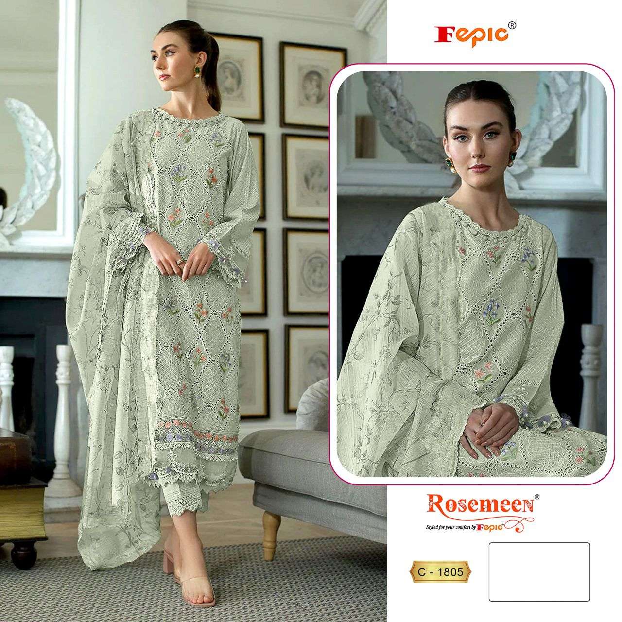 ROSEMEEN C-1805 COLOURS BY FEPIC DESIGNER COTTON EMBROIDERY DRESSES