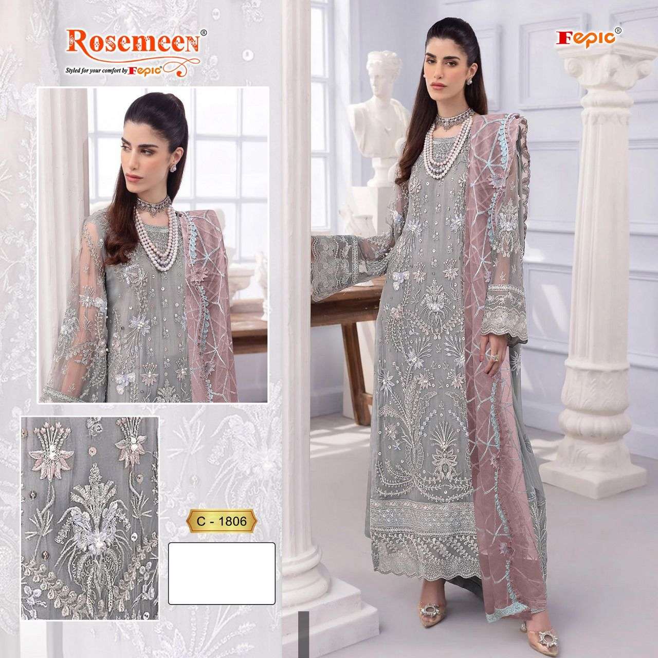 ROSEMEEN C-1806 BY FEPIC DESIGNER GEORGETTE EMBROIDERY DRESSES