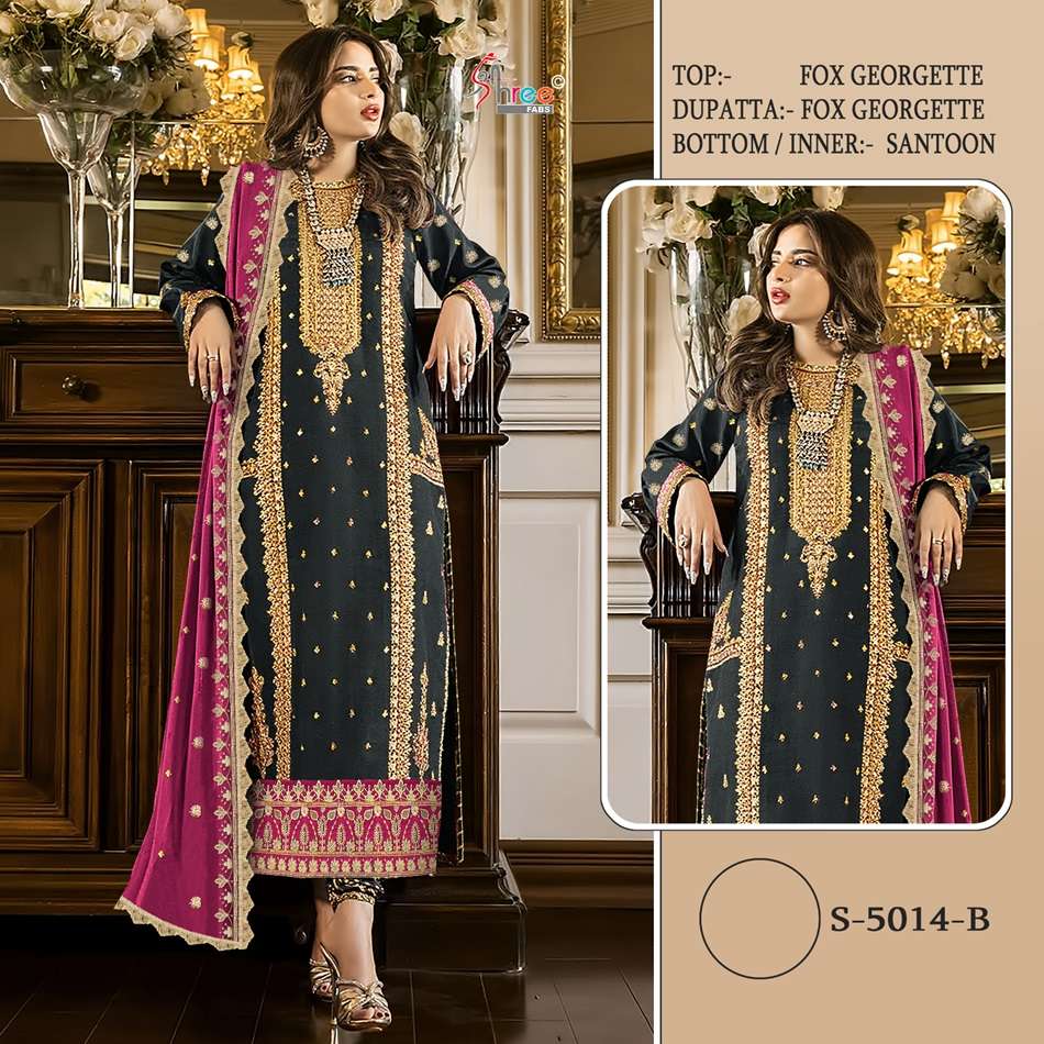 S-5014 HIT DESIGN BY SHREE FABS DESIGNER GEROGETTE EMBROIDERY PAKISTANI DRESSES