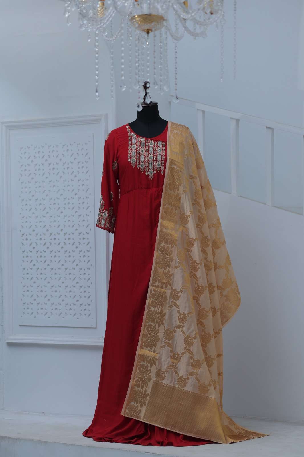 SAFFRON 105 BY ASLIWHOLESALE DESIGNER FACNY SOFT MUSLIN HANDWORK GOWNS