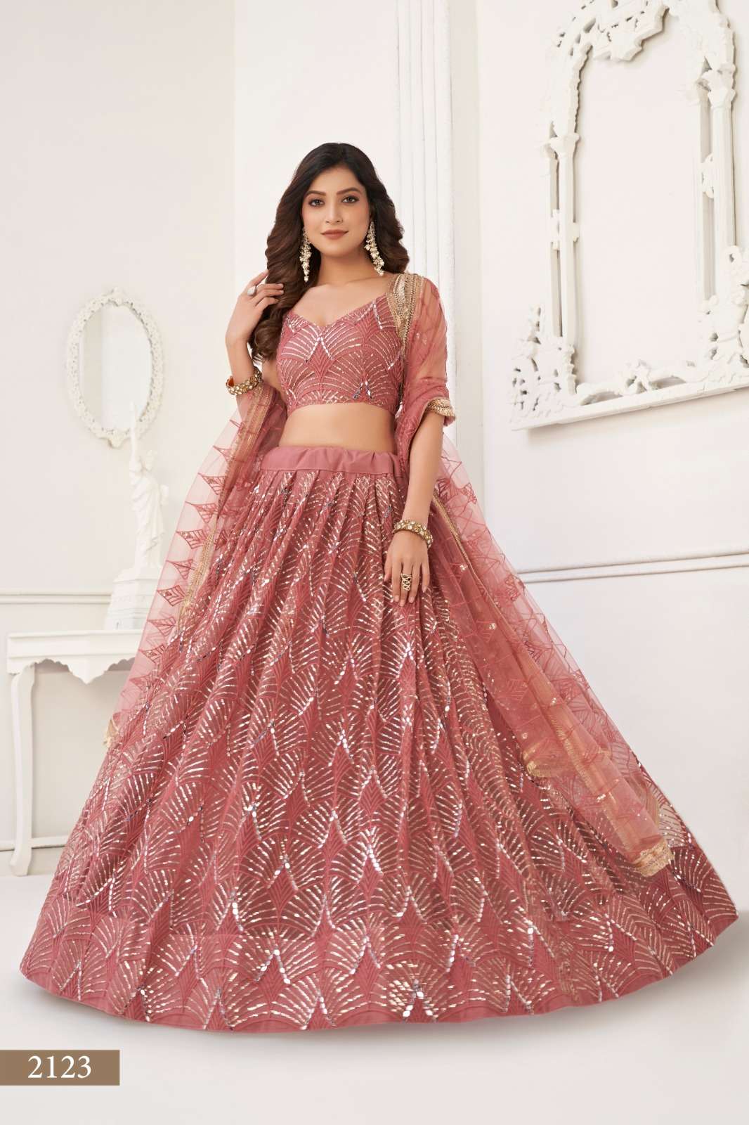 SAKSHI VOL-6 BY ASLIWHOLESALE 2123 TO 2123-D SERIES FANCY NET EMBROIDERY LEHENGAS