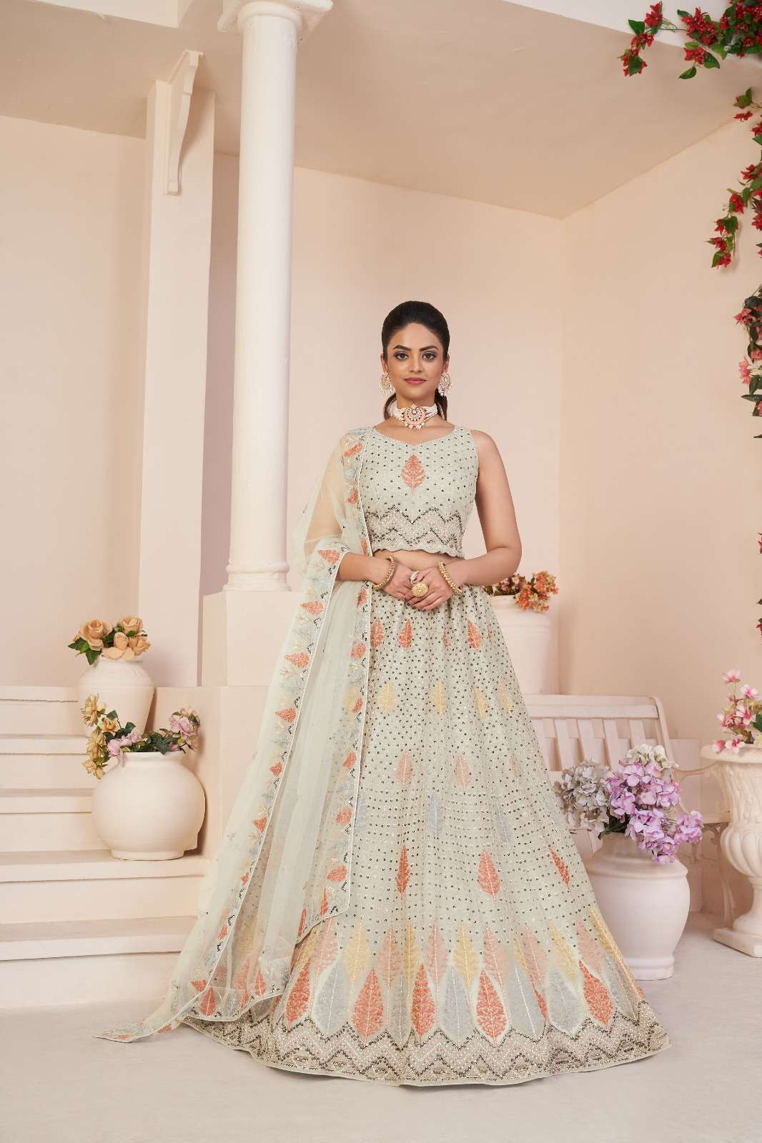 SAKSHI VOL-8 BY ASLIWHOLESALE FANCY HEAVY NET EMBROIDERY LEHENGAS