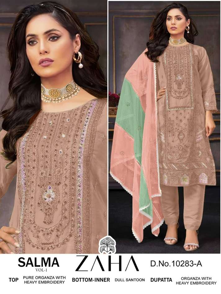 SALMA VOL-01 BY ZAHA DESIGNER ORANGZA HEAVY EMBROIDERY PAKISTANI DRESSES