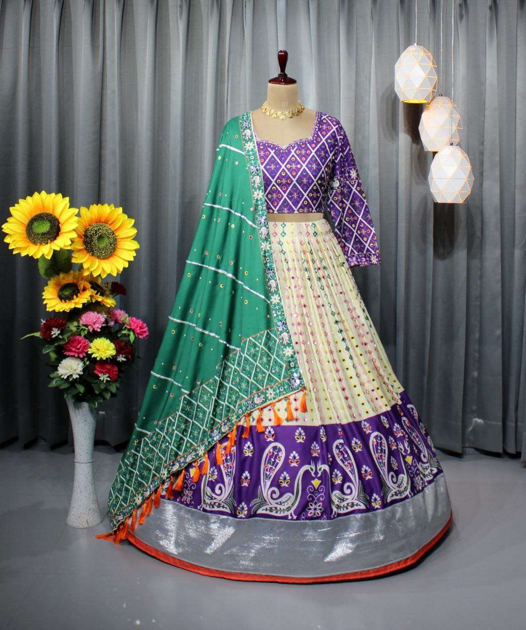 SF-1366 COLOUR BY ASLIWHOLESALE HEAVY DESIGNER BUTTER SILK PRINTED LEHENGAS