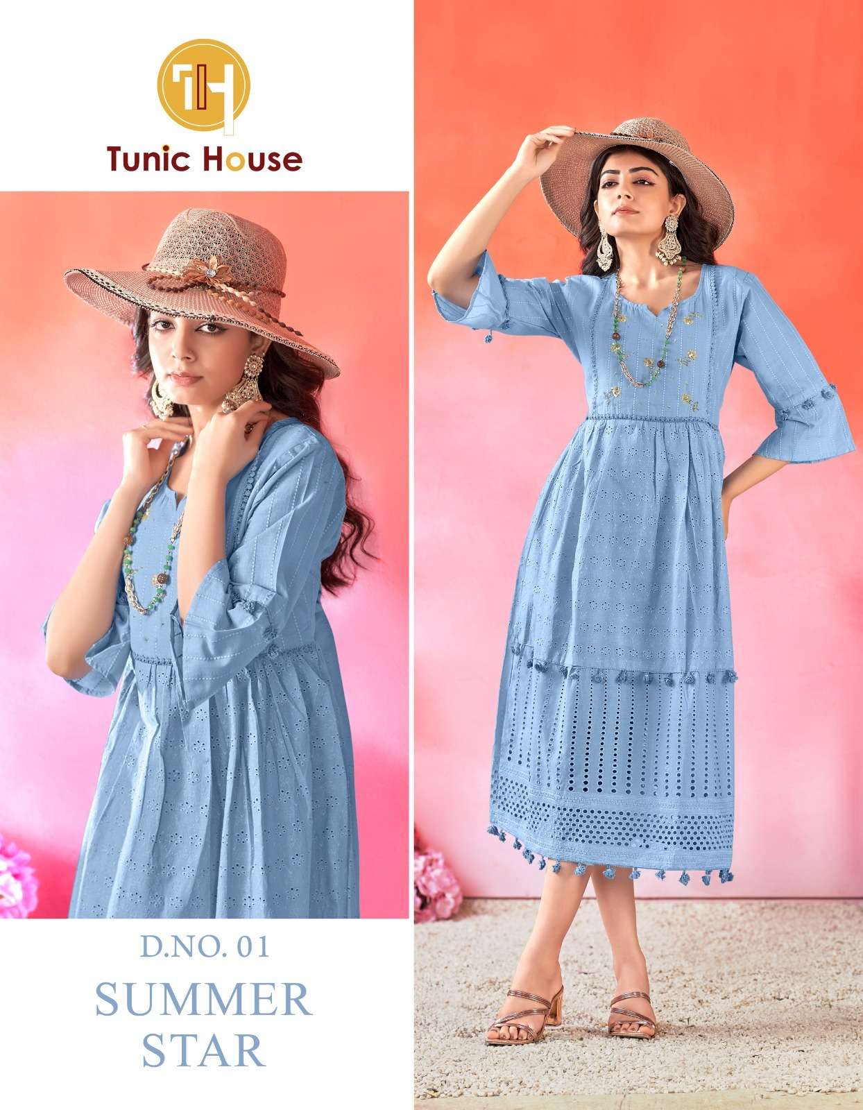 SUMMER STAR BY TUNIC HOUSE 01 TO 08 SERIES COTTON HANDWORK KURTIS