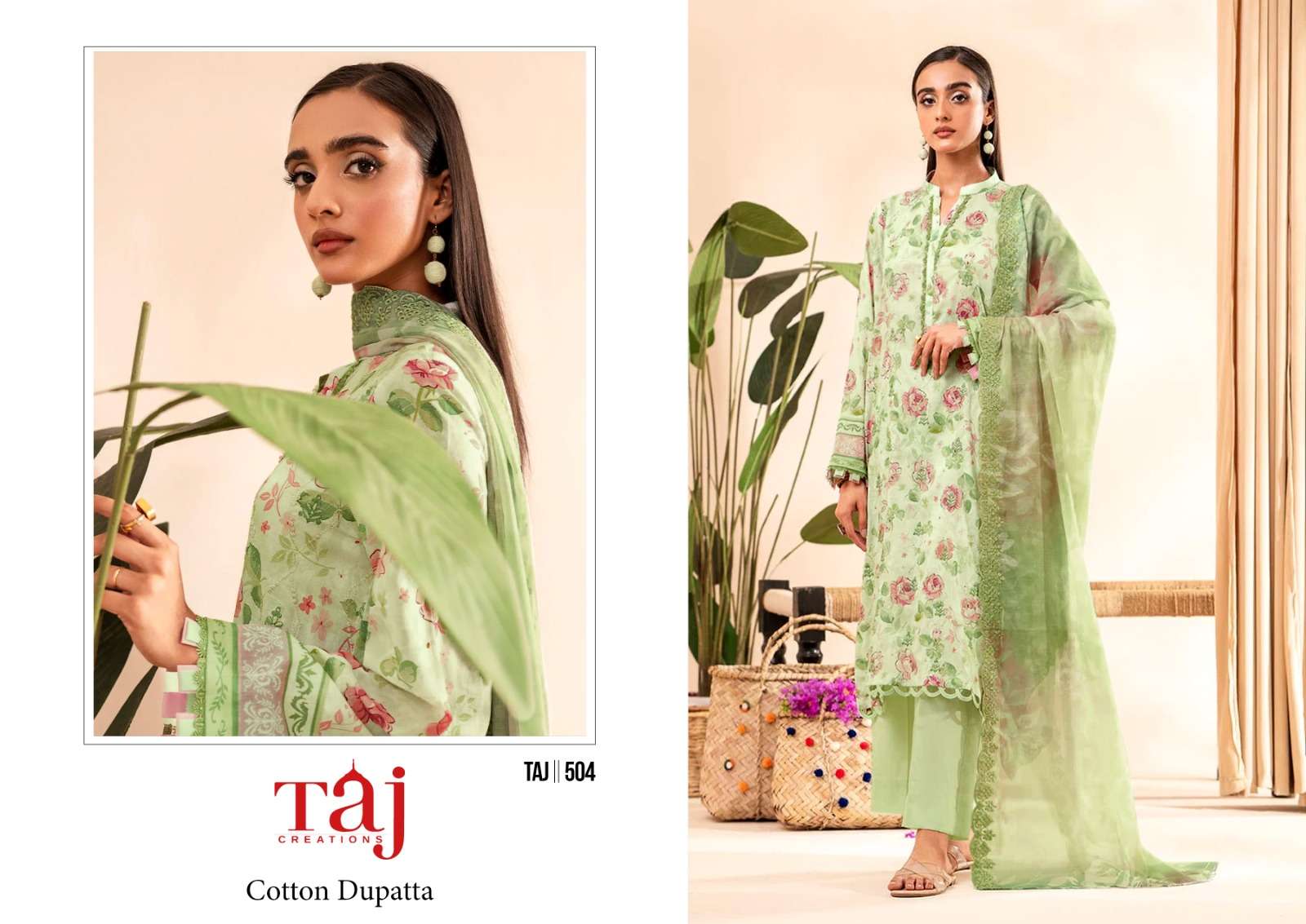 TAJ 504-505 BY TAJ CREATIONS DESIGNER HEAVY COTTON PRINT EMBROIDERY DRESSES