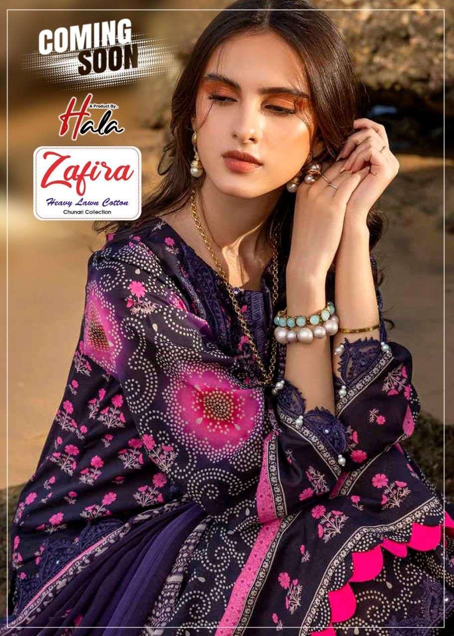 ZAFIRA VOL-01 BY HALA 1001 TO 1004 SERIES COTTON PRINTED DRESSES