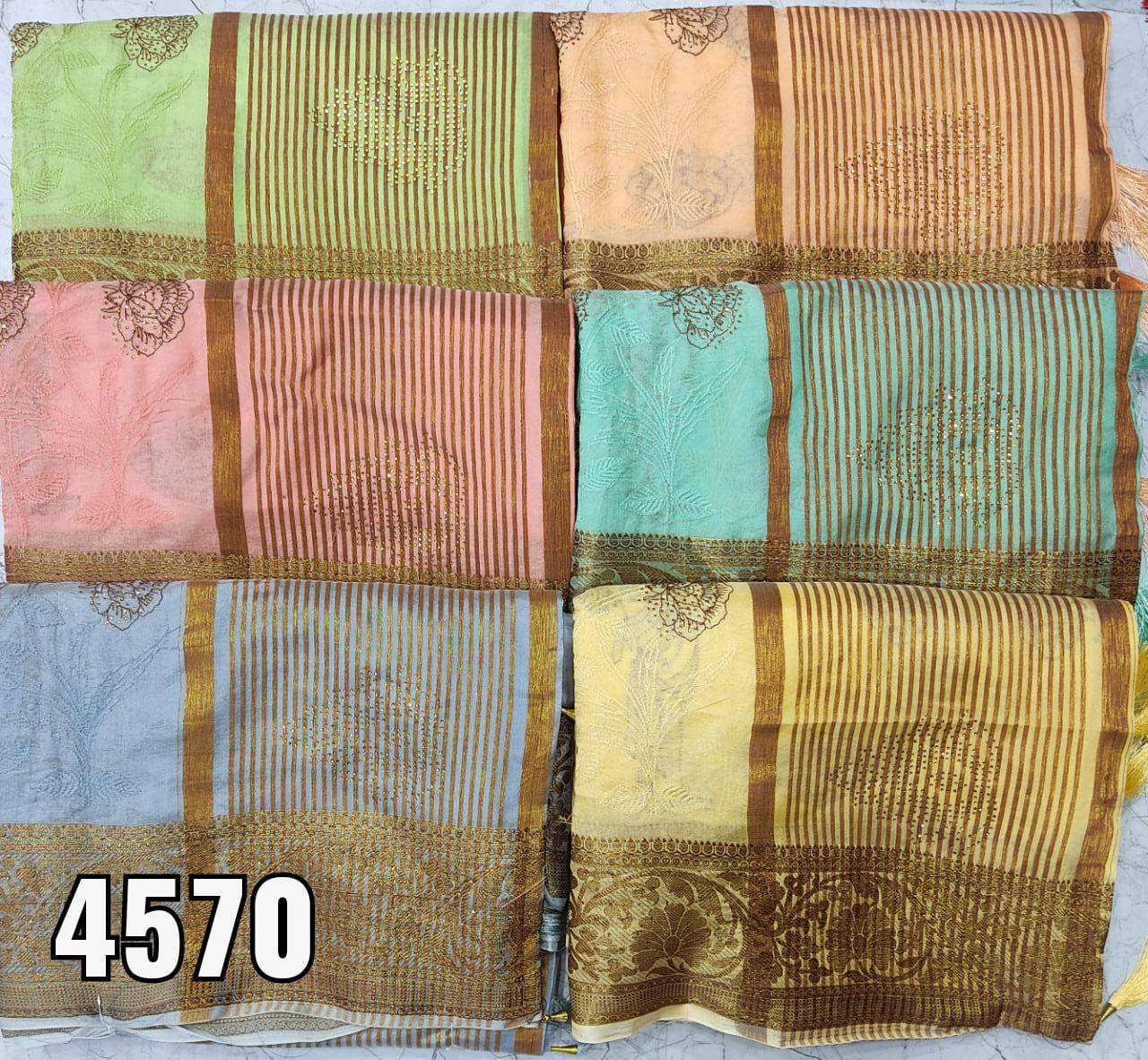 4570 COLOUR BY ASLIWHOLESALE DESIGNER SOFT COTTON PRINT WORK SAREES