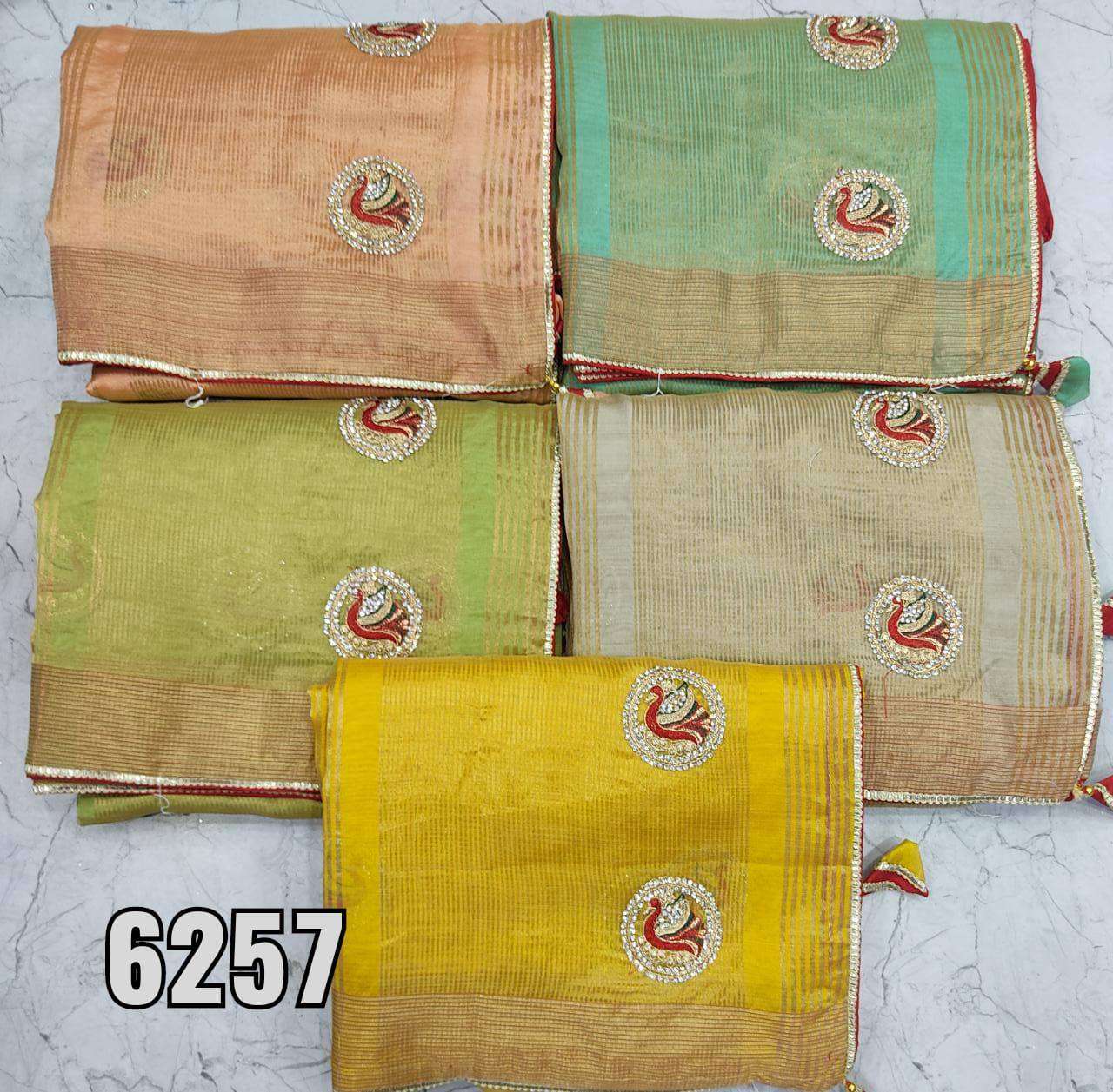 6257 COLOUR BY ASLIWHOLESALE DESIGNER SOFT COTTON PRINT WORK SAREES