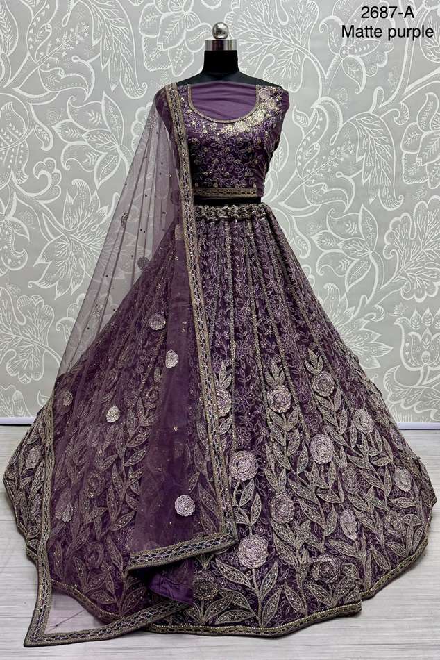 A-2687 COLOURS BY ASLIWHOLESALE HEAVY DESIGNER NET BRIDAL LEHENGAS