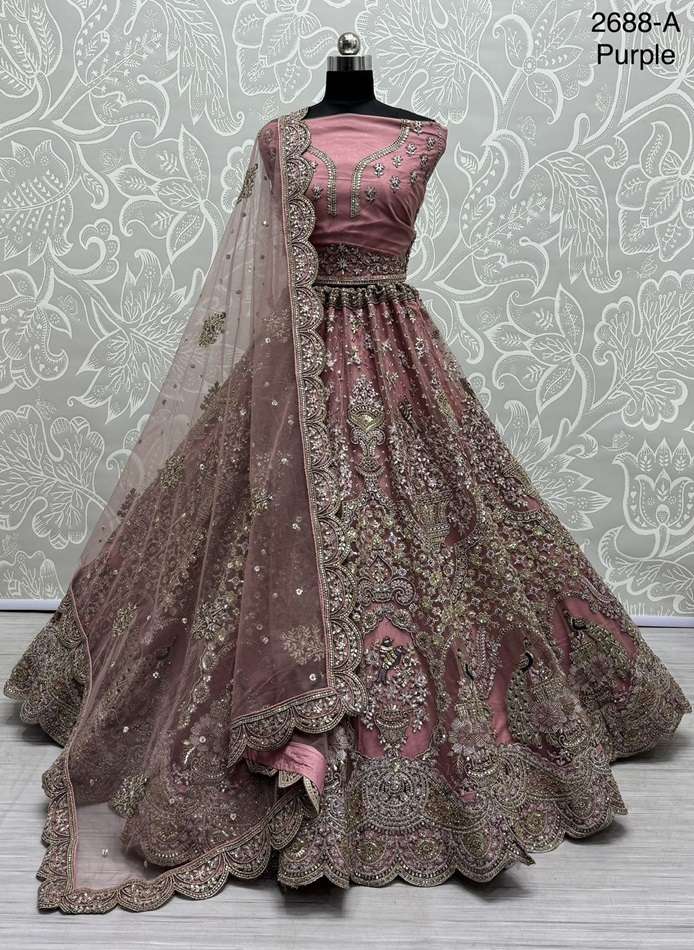 A-2688 COLOURS BY ASLIWHOLESALE HEAVY DESIGNER NET BRIDAL LEHENGAS