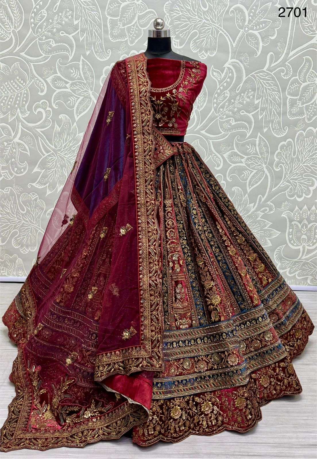 A-2701 COLOUR BY ASLIWHOLESALE HEAVY DESIGNER VELVET BRIDAL LEHENGAS