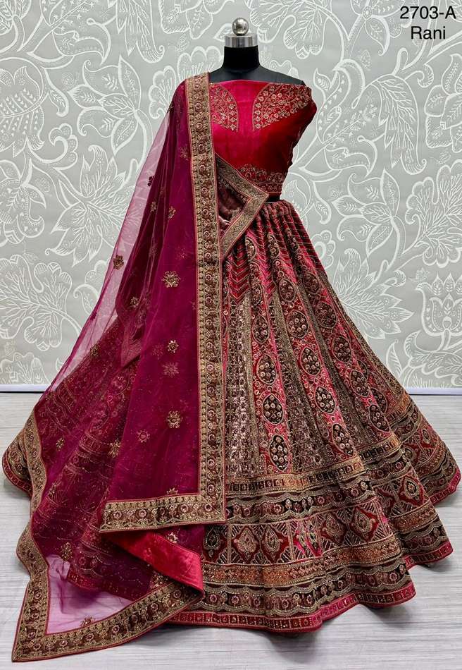 A-2703 COLOUR BY ASLIWHOLESALE HEAVY DESIGNER VELVET BRIDAL LEHENGAS