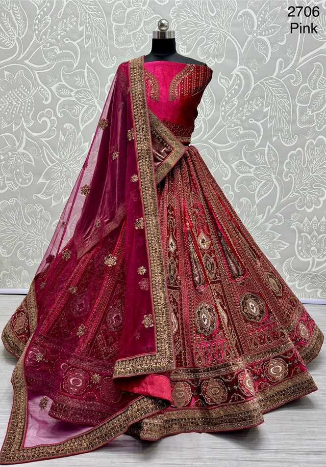 A-2706 COLOUR BY ASLIWHOLESALE HEAVY DESIGNER VELVET BRIDAL LEHENGAS