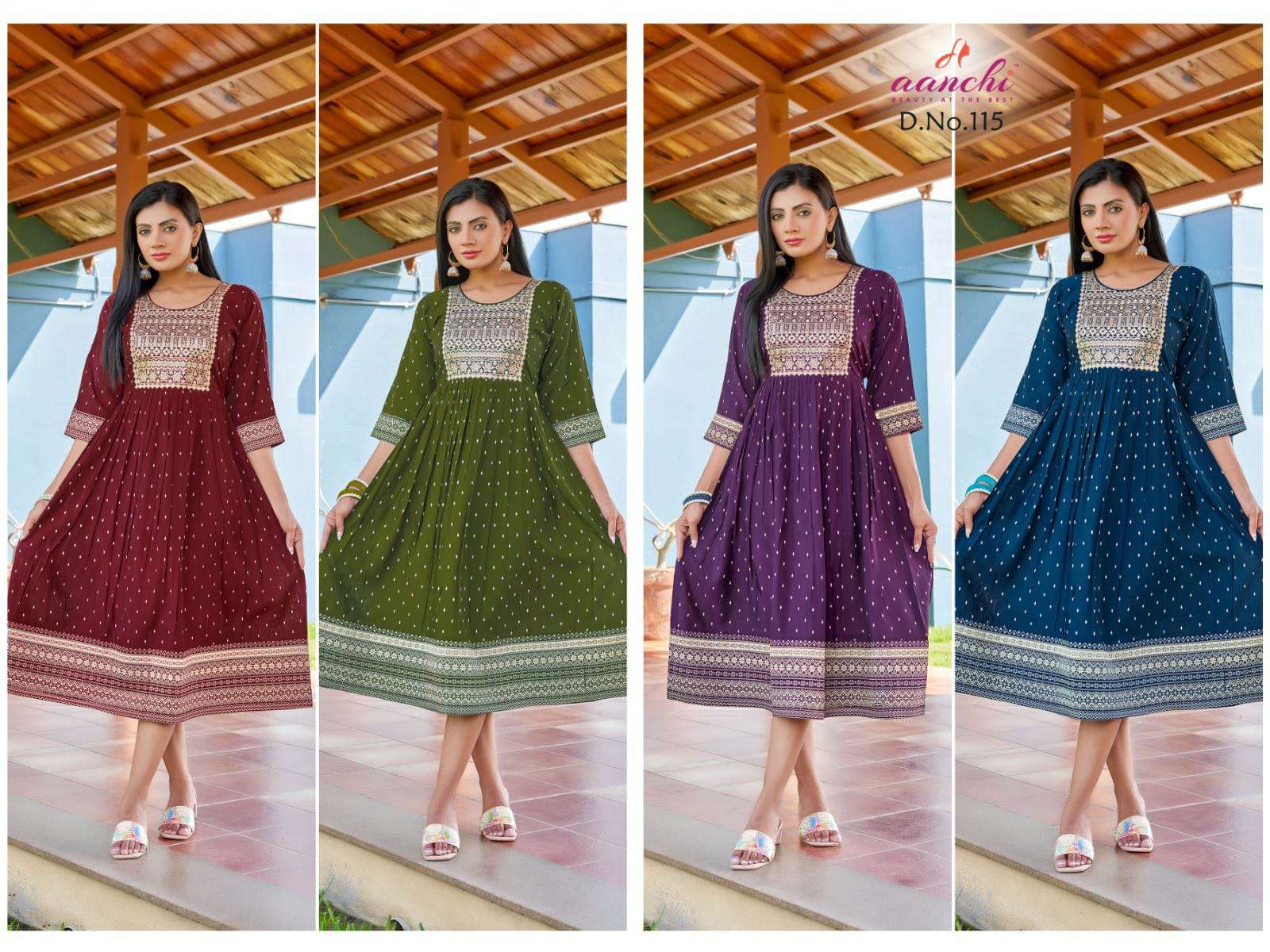 AANCHI-115 BY AANCHI A TO D SERIES FANCY TISSUE SILK PRINT KURTIS