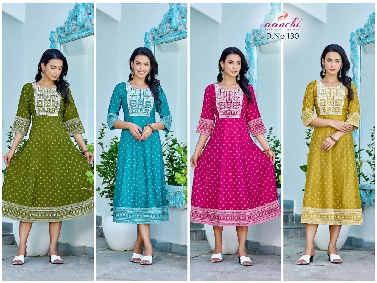 AANCHI-130 BY AANCHI A TO D SERIES FANCY ROMAN SILK PRINT KURTIS