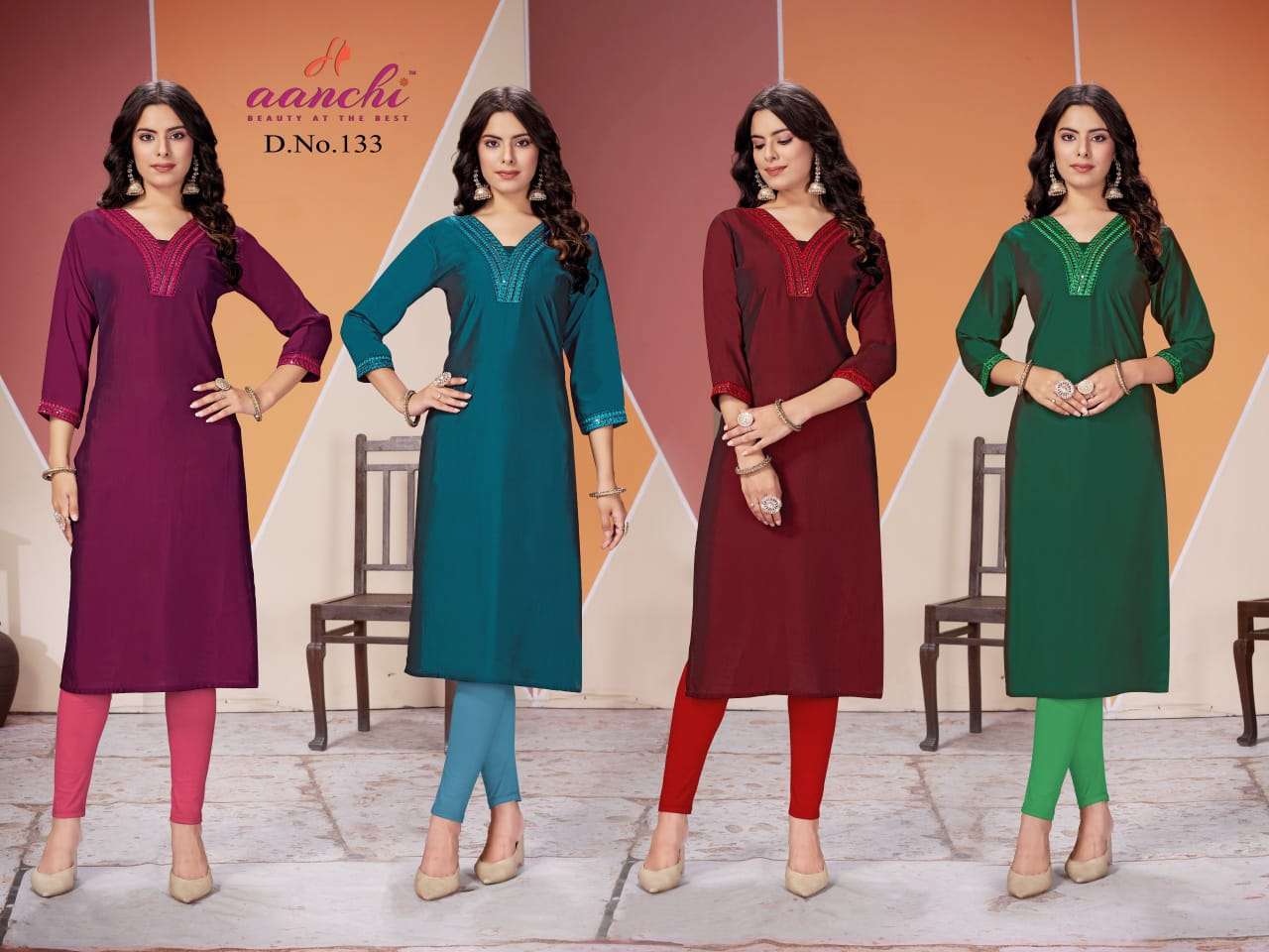 AANCHI-133 BY AANCHI A TO D SERIES FANCY MODAL SILK PRINT KURTIS