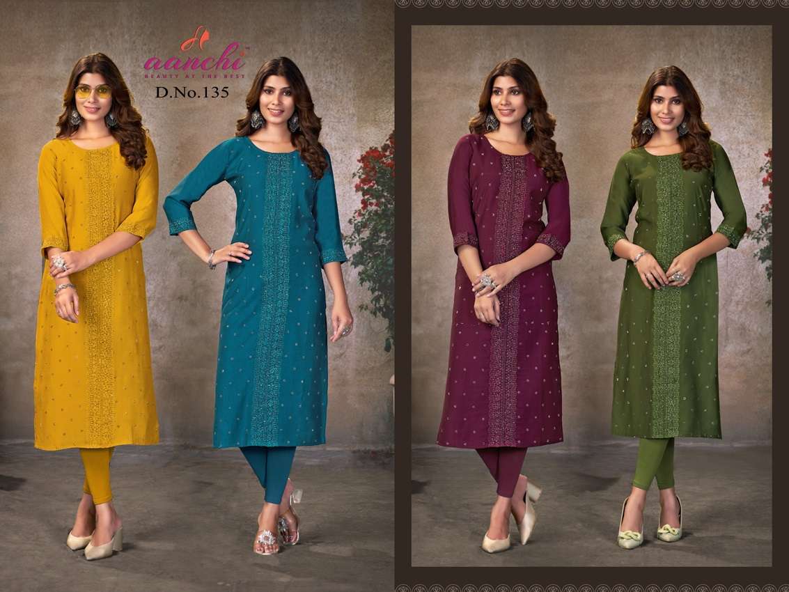 AANCHI-135 BY AANCHI A TO D SERIES FANCY FABRIC EMBROIDERY KURTIS