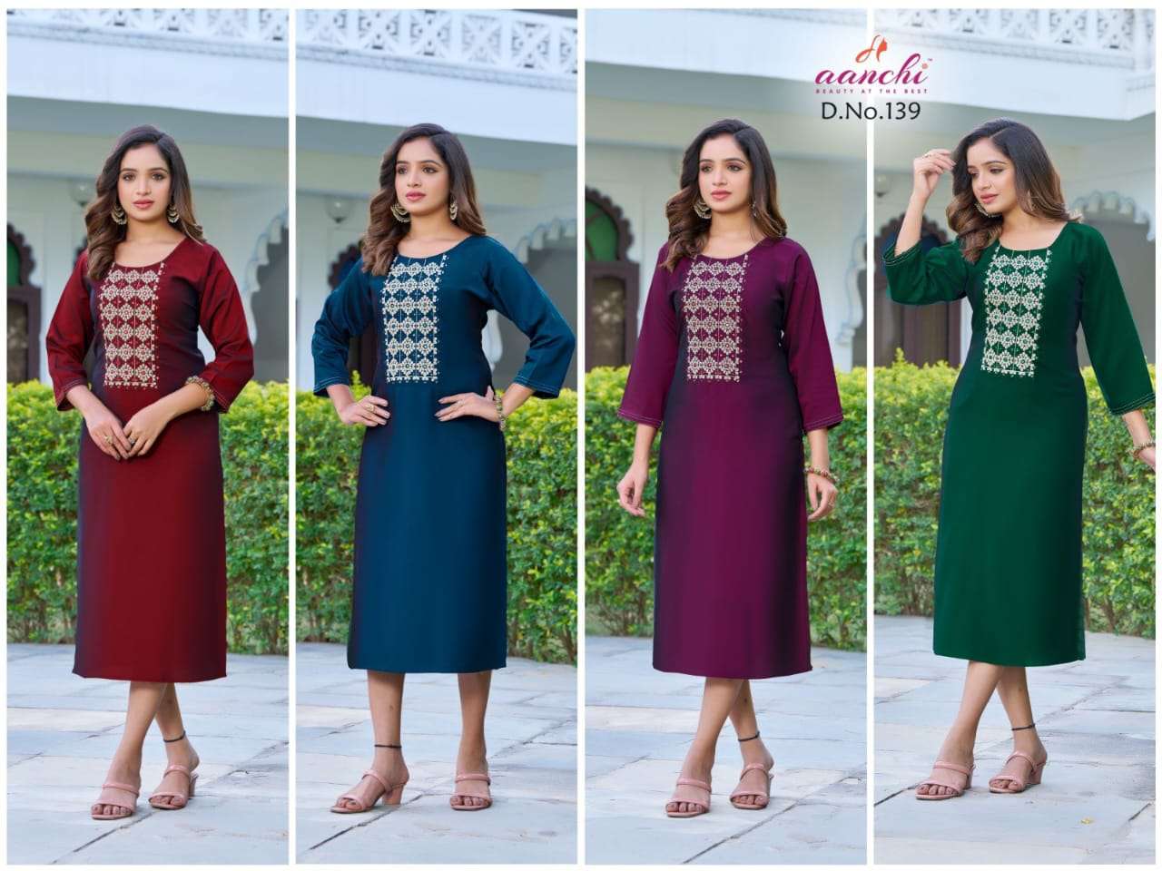 AANCHI-139 BY AANCHI A TO D SERIES FANCY RANGEELA SILK PRINT KURTIS