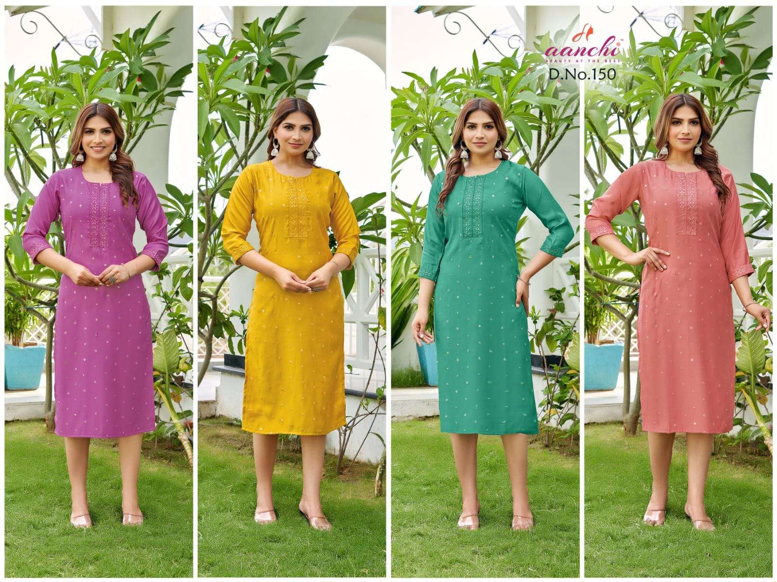 AANCHI-150 BY AANCHI A TO D SERIES FANCY FABRIC EMBROIDERY KURTIS