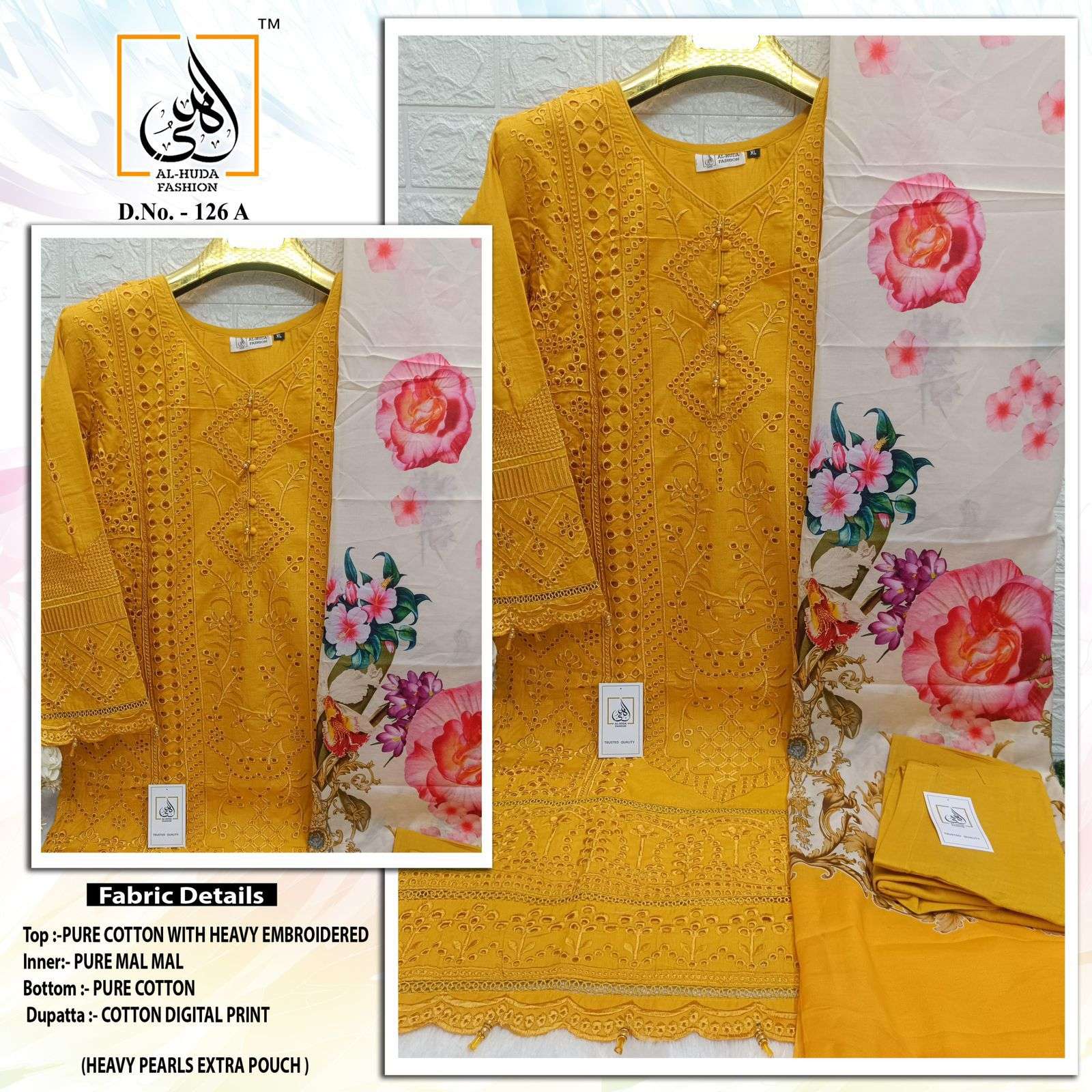 AL HUDA 126 COLOURS BY ASLIWHOLESALE HEAVY COTTON WORK STITCHED DRESSES