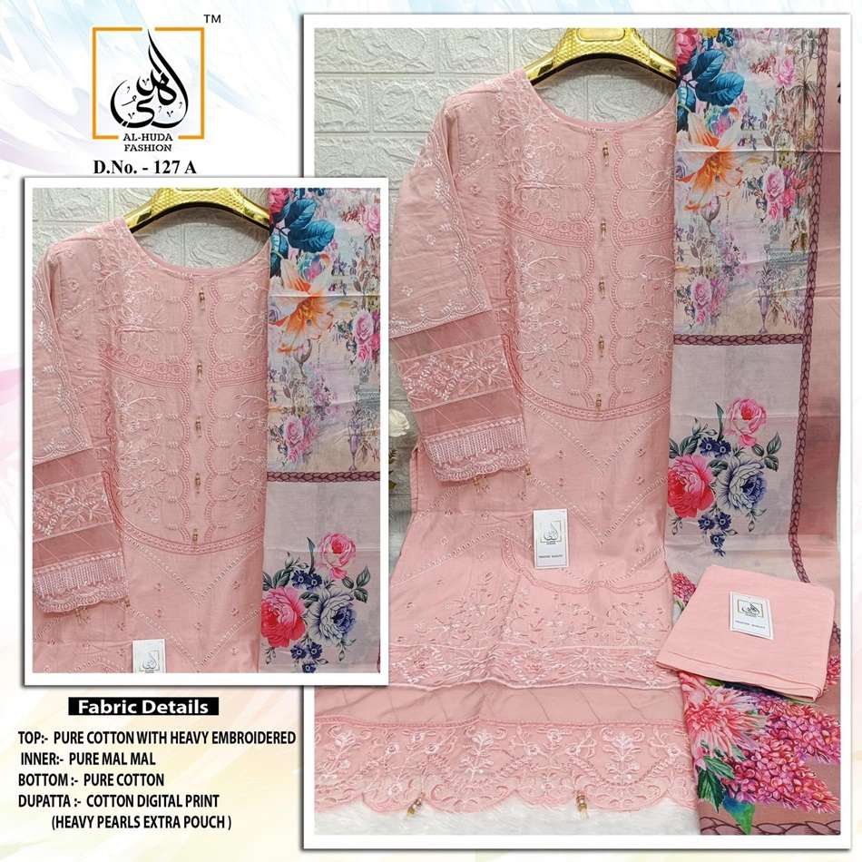 AL HUDA 127 COLOURS BY ASLIWHOLESALE HEAVY COTTON EMBROIDERY STITCHED DRESSES