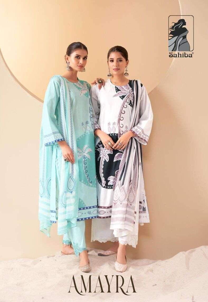 AMAYRA BY SAHIBA DESIGNER PURE COTTON LAWN DIGITAL PRINT HANDWORK DRESSES