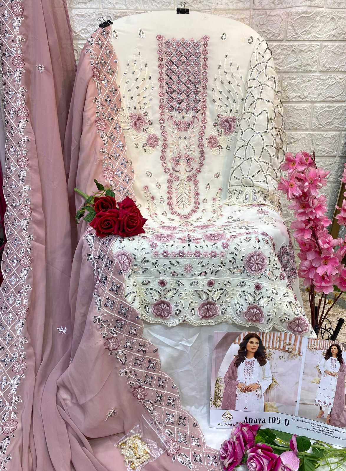 ANAYA 105 BY AL AMRA DESIGNER PURE GEORGETTE EMBROIDERY PAKISTANI DRESSES