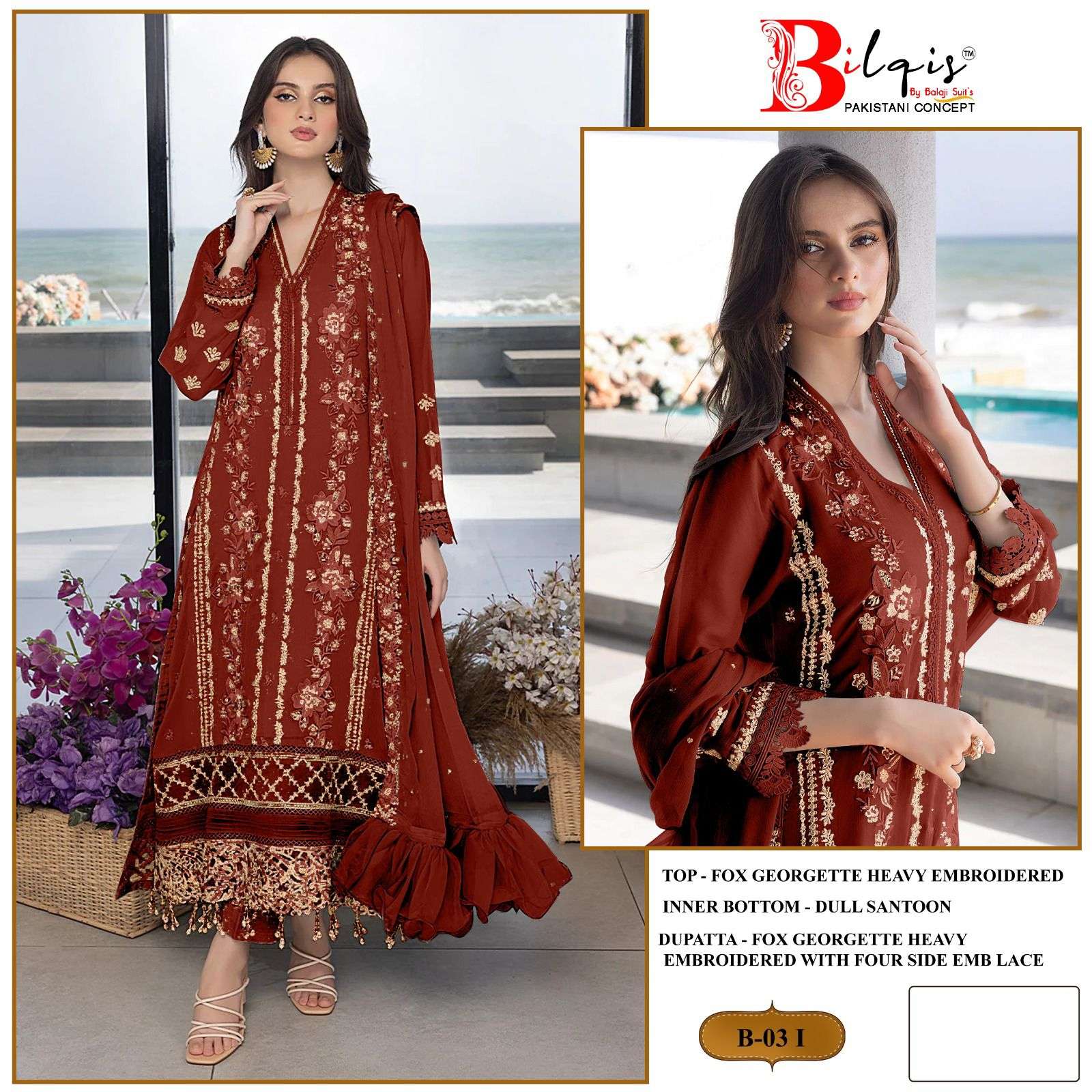 B-03 COLOURS BY BILQIS DESIGNER FAUX GEORGETTE EMBROIDERED PAKISTANI DRESSES