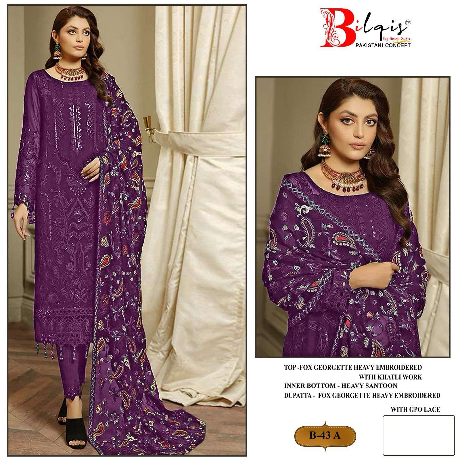 B-43 COLOURS BY BILQIS DESIGNER FAUX GEORGETTE EMBROIDERED PAKISTANI DRESSES