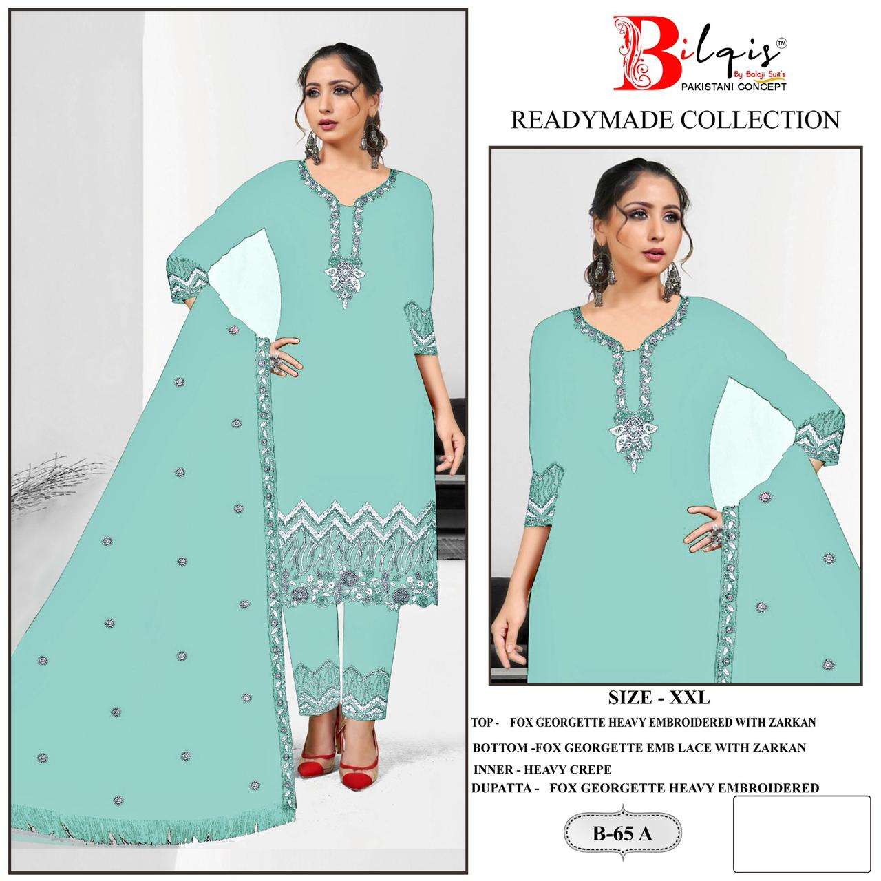 B-65 COLOURS BY BILQIS DESIGNER FAUX GEORGETTE EMBROIDERED PAKISTANI DRESSES