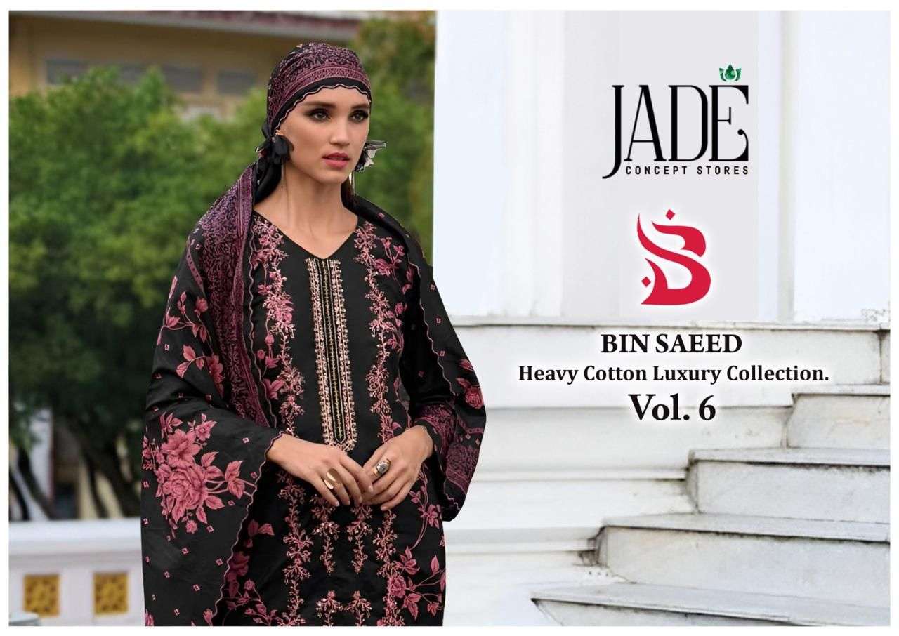 BIN SAEED HEAVY COTTON VOL-6 BY JADE 601 TO 606 SERIES PURE COTTON PRINT PAKISTANI DRESSES