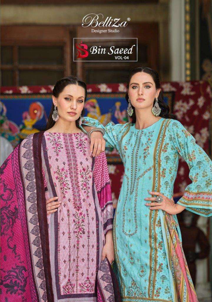 BIN SAEED VOL-04 BY BELLIZA 915-001 TO 915-008 SERIES COTTON EMBROIDERY DRESSES