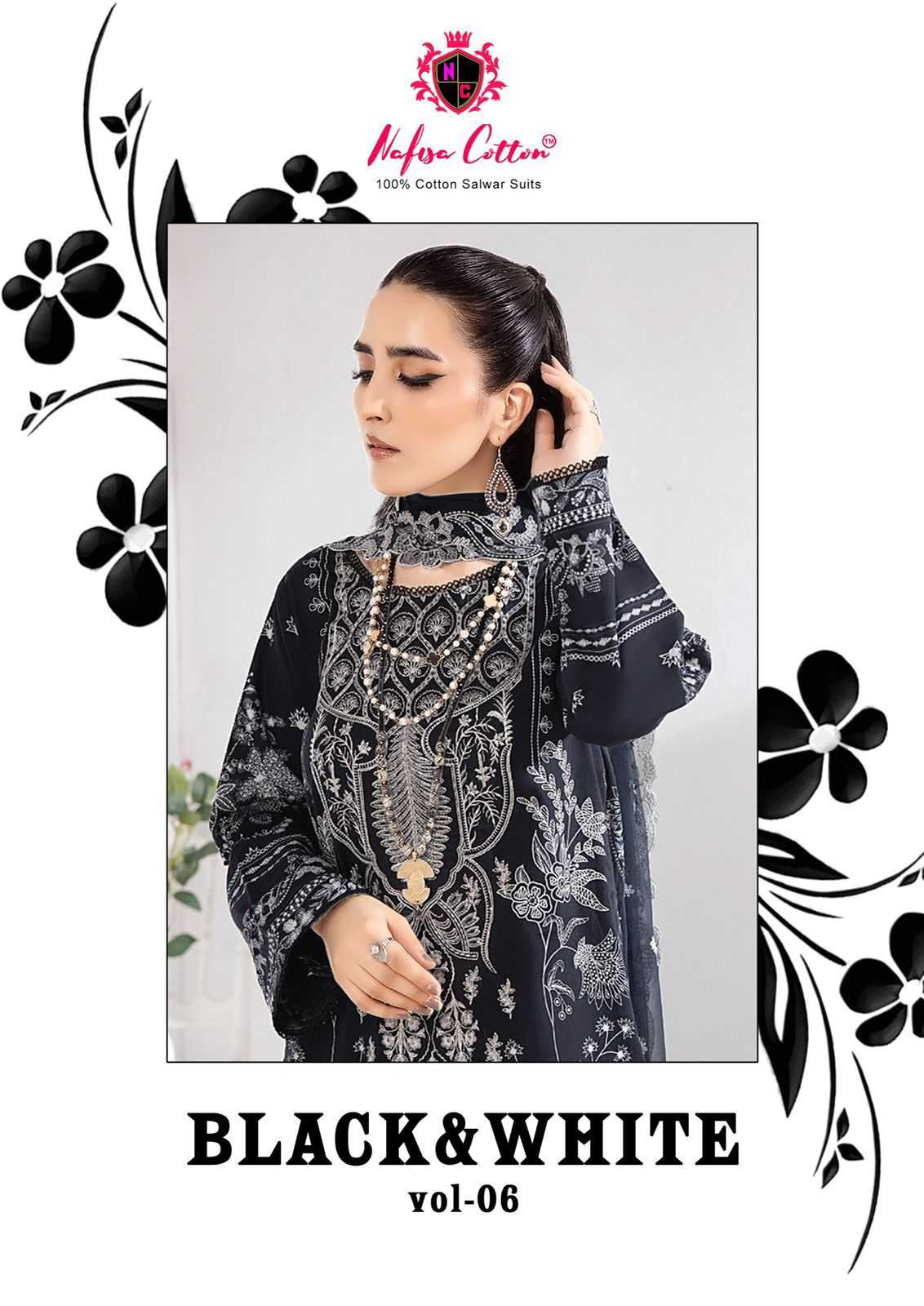 BLACK AND WHITE VOL-06 BY NAFISA COTTON 1001 TO 1006 SERIES COTTON DRESSES