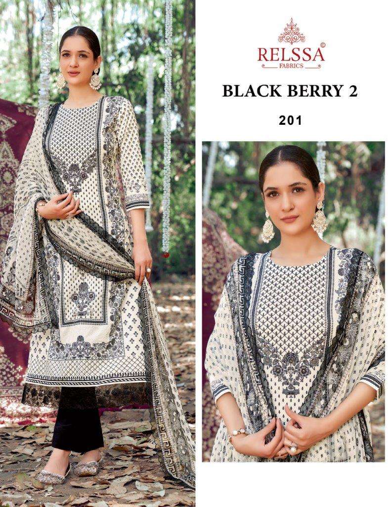 BLACK BERRY VOL-02 BY RELSSA DESIGNER HEAVY PURE COTTON EMBROIDERED DRESSES