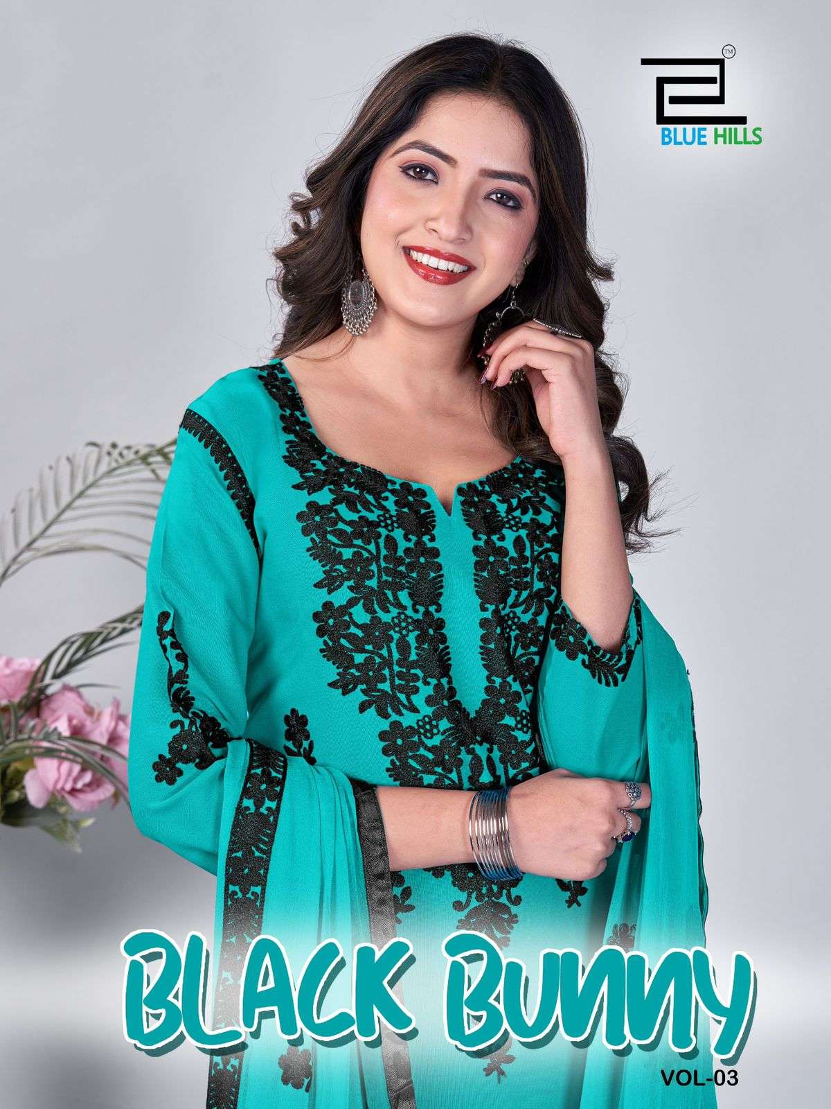 BLACK BUNNY VOL-03 BY BLUE HILLS 1001 TO 1005 SERIES 14KG RAYON HANDWORK DRESSES