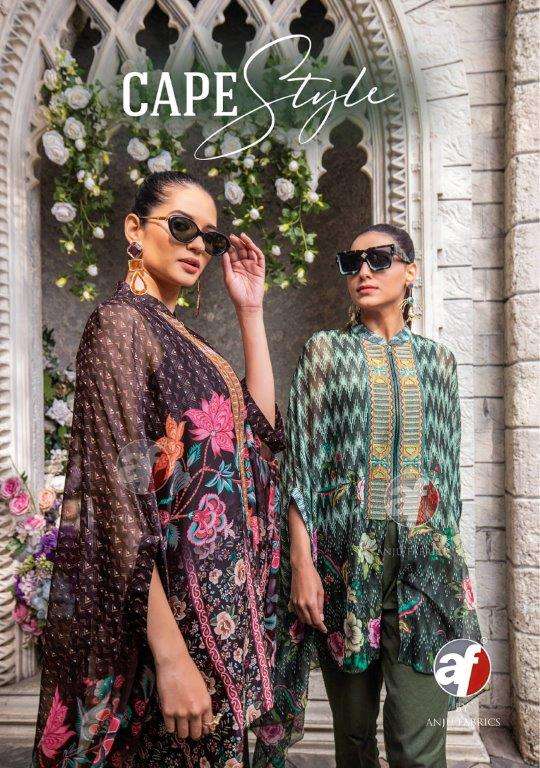 CAPE STYLE BY ANJU FABRICS 3551 TO 3555 SERIES VISCOSE CHIFFON  TOPS PANTS