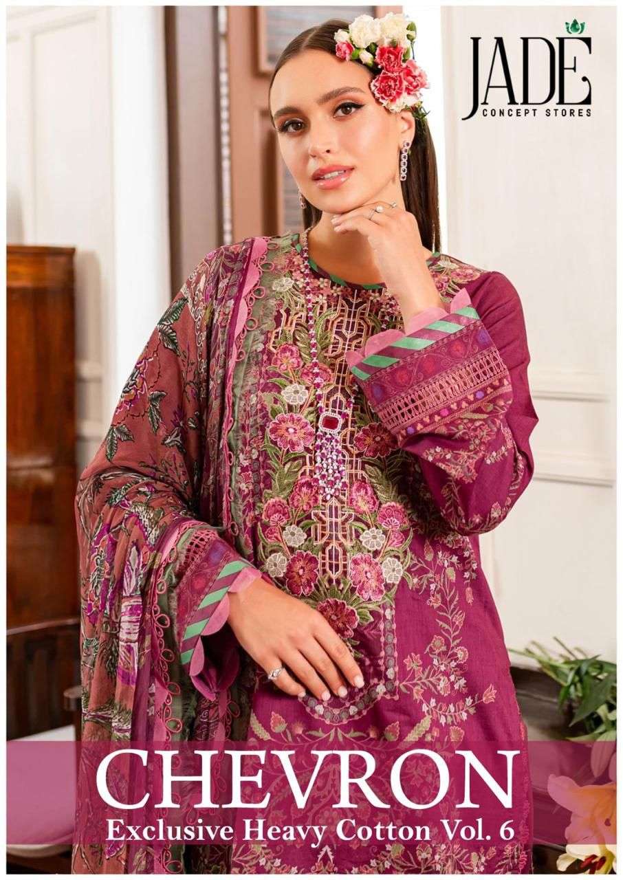 CHEVRON EXCLUSIVE VOL-6 BY JADE 51 TO 56 SERIES PURE COTTON PRINT PAKISTANI DRESSES