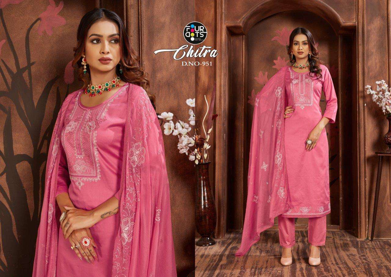 CHITRA BY FOUR DOTS 951 TO 954 SERIES PURE COTTON SILK WORK DRESSES